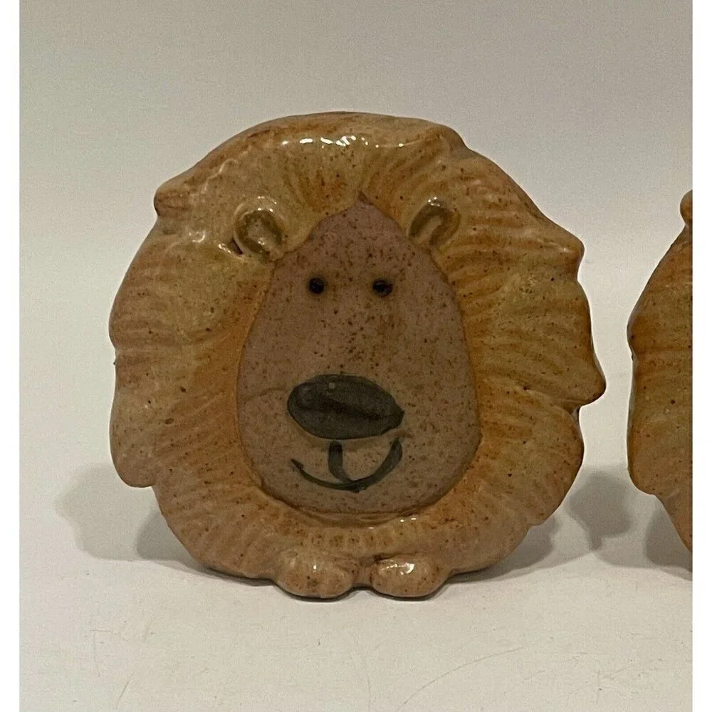 Vintage Lion Napkin Rings Stoneware Zoo Holders  Ceramic Safari Animals Pottery